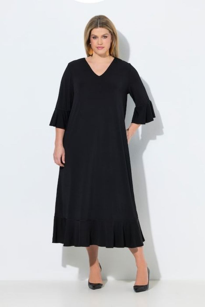 Plus size veliki brojevi Haljina maxi 3/4 rukava na volane za punije