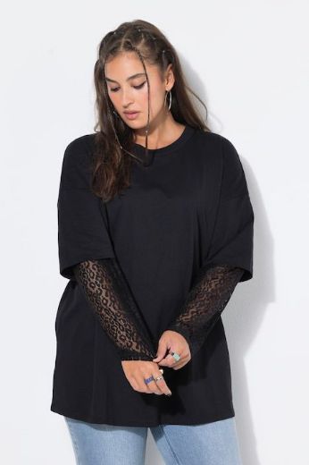 Plus size veliki brojevi Majica šireg kroja s detaljima čipke na rukavima za punije