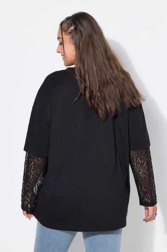 Plus size veliki brojevi Majica šireg kroja s detaljima čipke na rukavima za punije