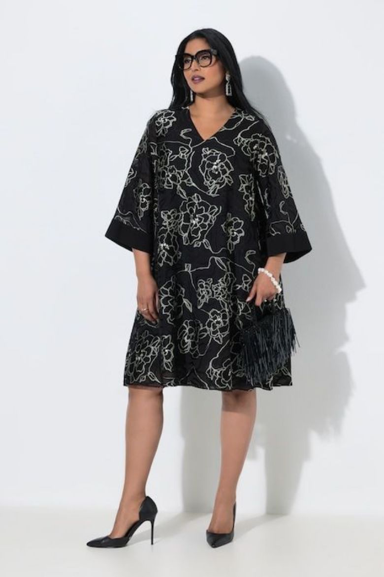 Plus size veliki brojevi Haljina midi 3/4 rukava A kroja za punije