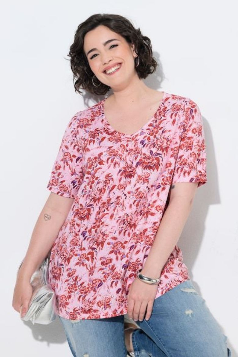 Plus size veliki brojevi Majica kratkih rukava V ovratnika za punije