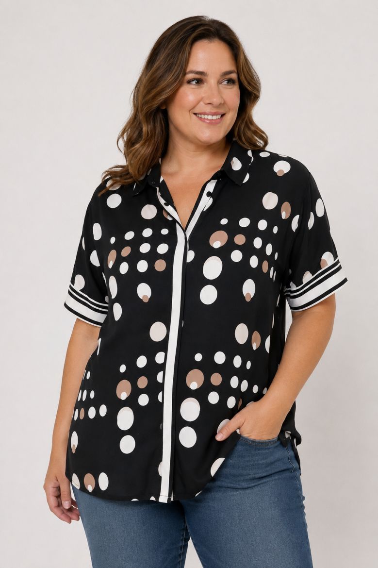Plus size veliki brojevi Bluza kratkih rukava na kopčanje za punije