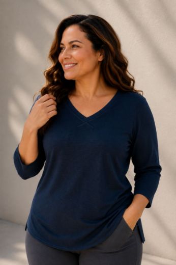 Plus size veliki brojevi Majica 3/4 rukava V ovratnika za punije