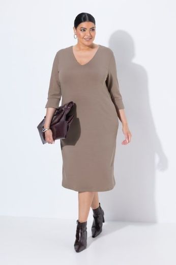 Plus size veliki brojevi Haljina 3/4 rukava V ovratnika za punije
