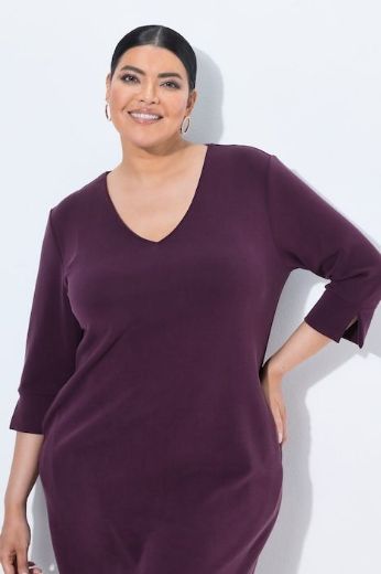 Plus size veliki brojevi Haljina 3/4 rukava V ovratnika za punije