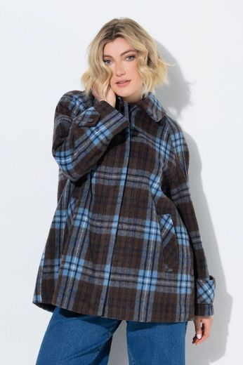 Plus size veliki brojevi Jakna karirana A kroja s kragnom za punije