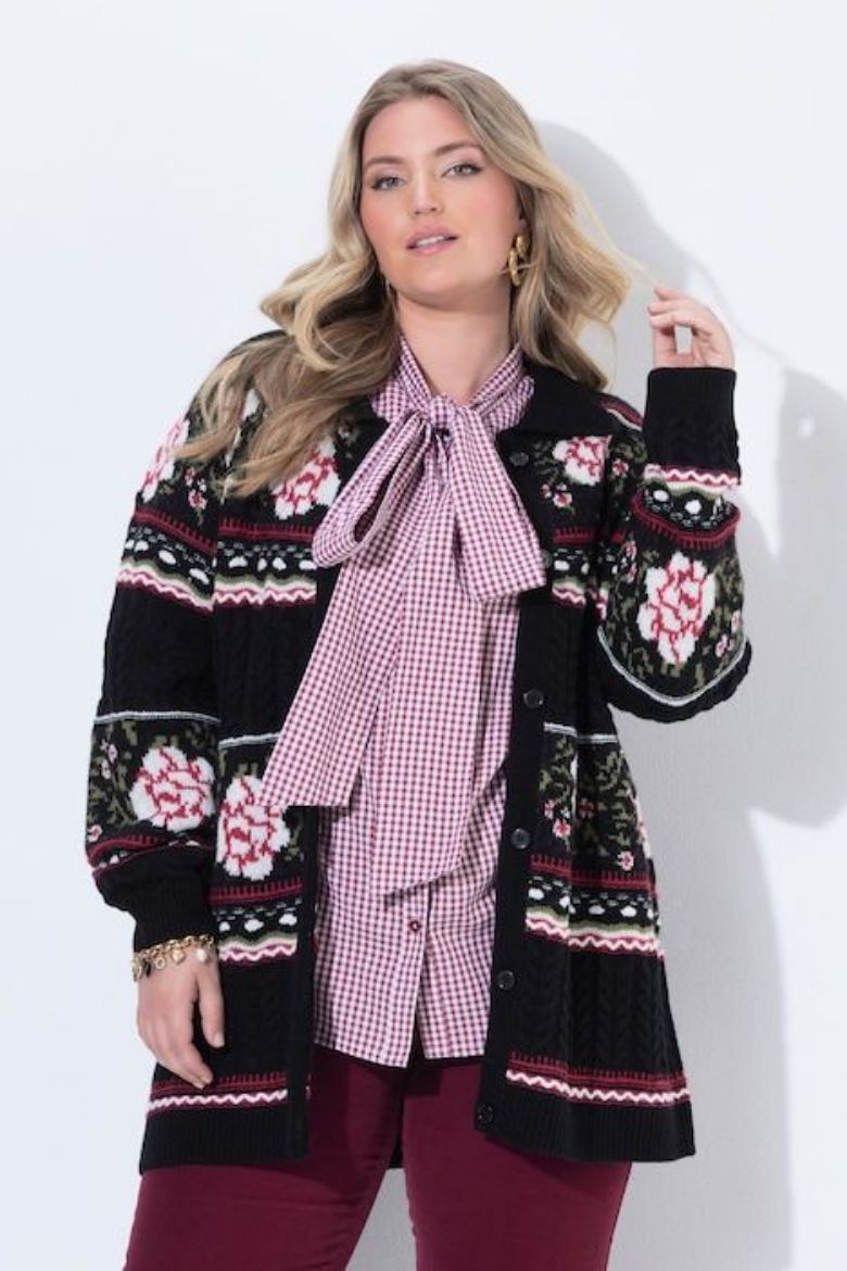 Plus size veliki brojevi Kardigan dugih rukava s cvjetnim uzorkom za punije