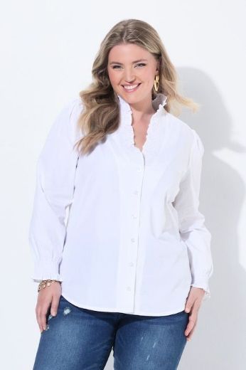 Plus size veliki brojevi Bluza dugih rukava s volanima i gumbima za punije