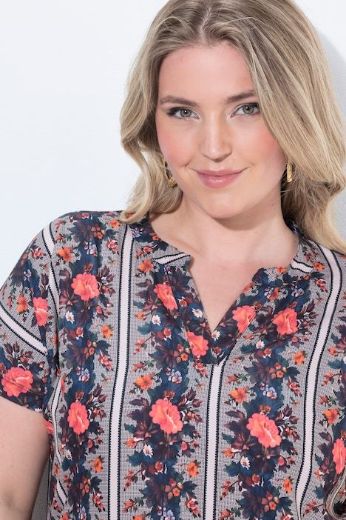 Plus size veliki brojevi Bluza kratkih rukava s prorezom na izrezu i uzorkom za punije