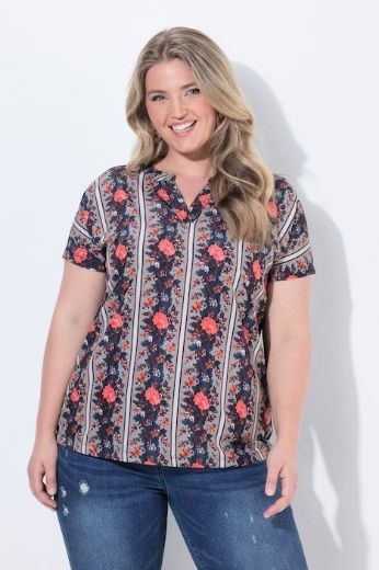Plus size veliki brojevi Bluza kratkih rukava s prorezom na izrezu i uzorkom za punije