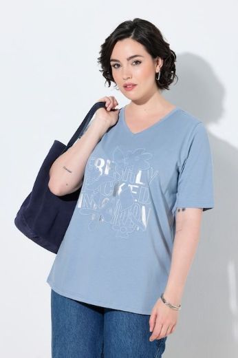 Plus size veliki brojevi Majica kratkih rukava V izreza s aplikacijom za punije