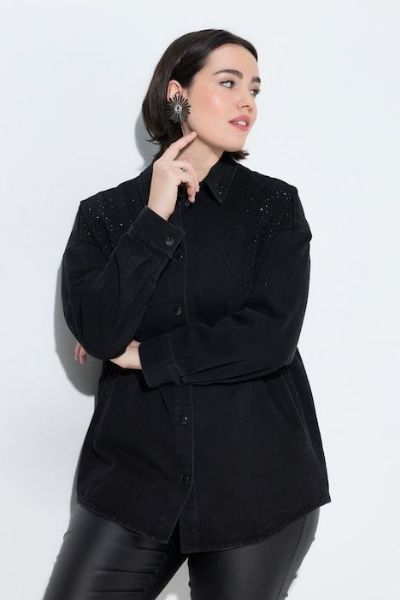 Veliki brojevi Jakna traper dugih rukava  s ukrasima moda za punije