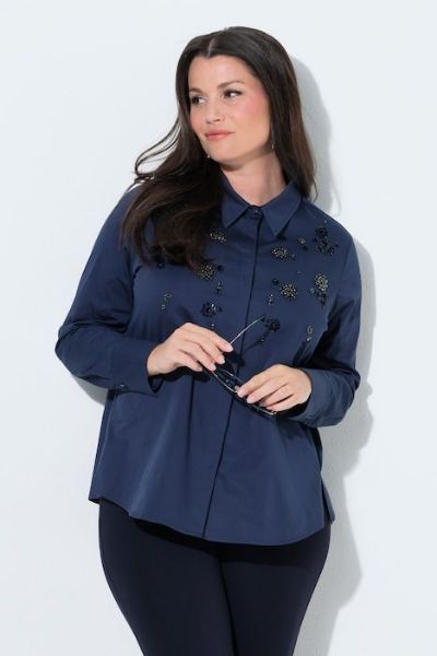 Veliki brojevi Bluza dugih rukava s kragnom i ukrasima moda za punije
