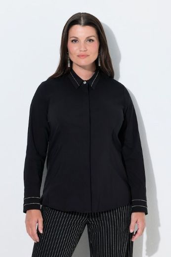 Plus size veliki brojevi Bluza dugih rukava s kragnom i ukrasnim perlicama za punije