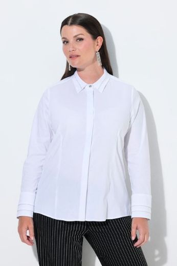 Plus size veliki brojevi Bluza dugih rukava s kragnom i ukrasnim perlicama za punije