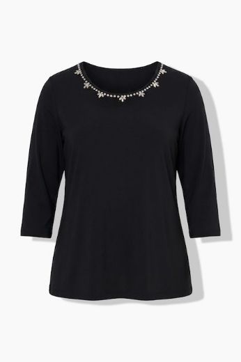 Plus size veliki brojevi Majica 3/4 rukava okruglog izreza s ukrasnim kamenčićima za punije