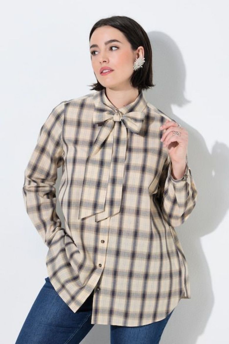 Plus size veliki brojevi Bluza karirana dugih rukava A kroja za punije