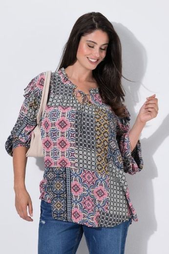 Plus size veliki brojevi Bluza dugih rukava A kroja okruglog izreza s volanima za punije