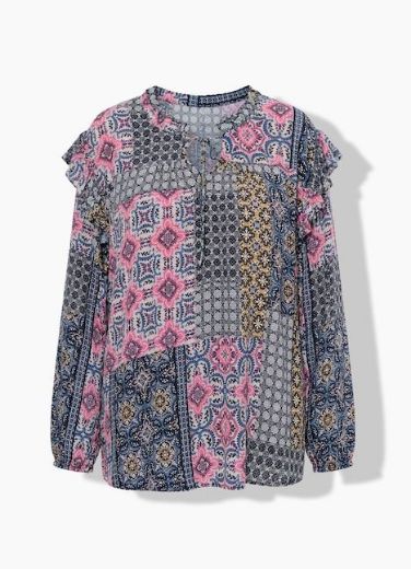 Plus size veliki brojevi Bluza dugih rukava A kroja okruglog izreza s volanima za punije