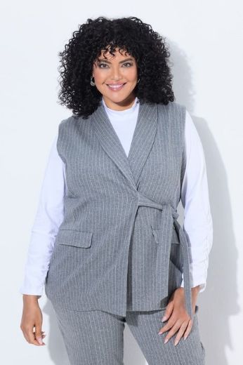 Plus size veliki brojevi Prsluk na tanke pruge s kragnom i vezanjem za punije