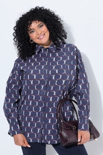 Plus size veliki brojevi Bluza dugih rukava šireg kroja s kragnom i uzorkom za punije