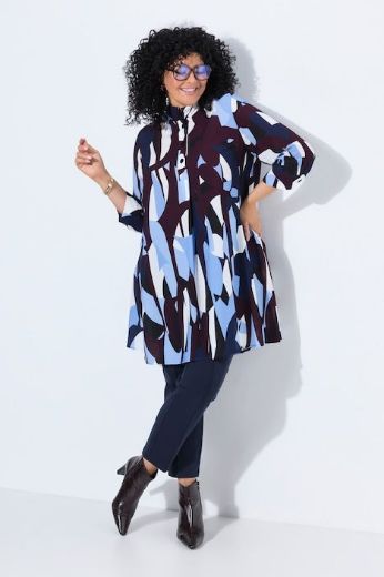 Plus size veliki brojevi Tunika 3/4 rukava A kroja s povišenim ovratnikom i uzorkom za punije