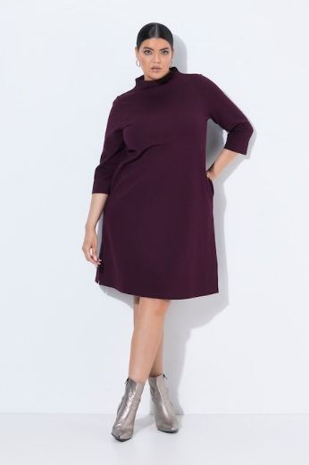 Plus size veliki brojevi Haljina 3/4 rukava A kroja s povišenim ovratnikom za punije