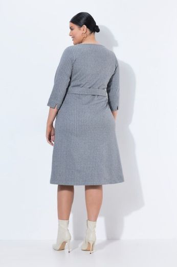 Plus size veliki brojevi Haljina midi 3/4 rukava A kroja na tanke pruge s pojasom za punije