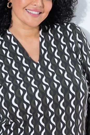 Plus size veliki brojevi Majica 3/4 rukava V izreza s kragnom i uzorkom za punije