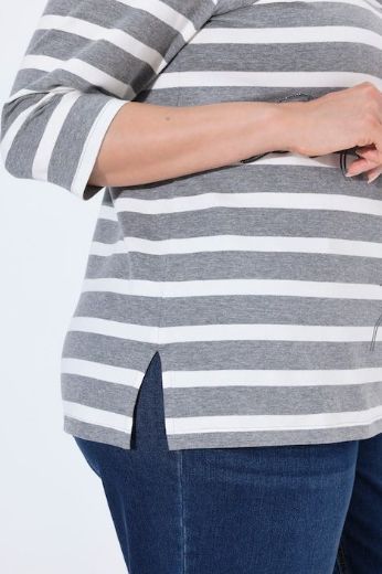 Plus size veliki brojevi Majica 3/4 rukava šireg kroja četvrtastog izreza na pruge za punije