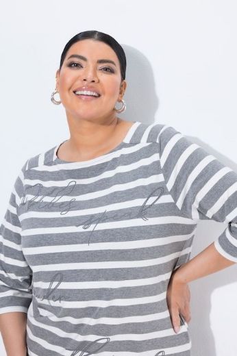 Plus size veliki brojevi Majica 3/4 rukava šireg kroja četvrtastog izreza na pruge za punije