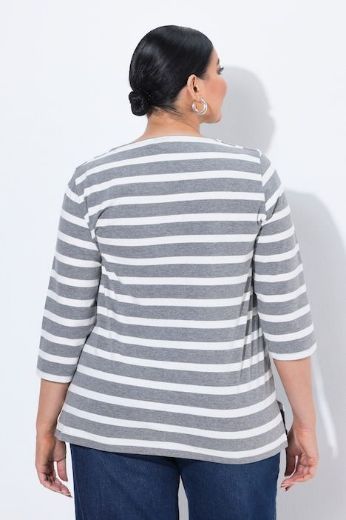 Plus size veliki brojevi Majica 3/4 rukava šireg kroja četvrtastog izreza na pruge za punije