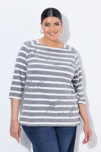 Plus size veliki brojevi Majica 3/4 rukava šireg kroja četvrtastog izreza na pruge za punije