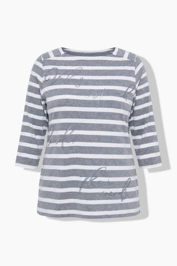 Plus size veliki brojevi Majica 3/4 rukava šireg kroja četvrtastog izreza na pruge za punije