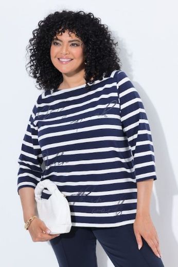 Plus size veliki brojevi Majica 3/4 rukava šireg kroja četvrtastog izreza na pruge za punije