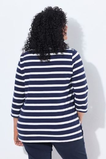 Plus size veliki brojevi Majica 3/4 rukava šireg kroja četvrtastog izreza na pruge za punije