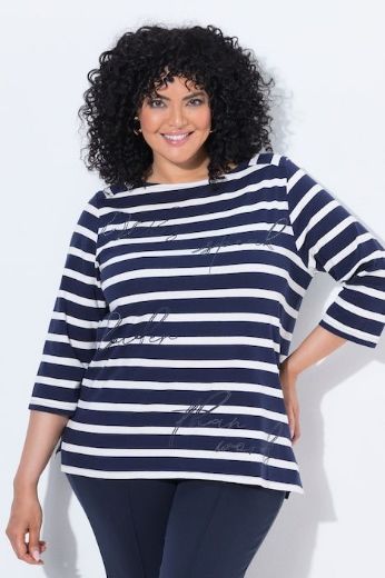 Plus size veliki brojevi Majica 3/4 rukava šireg kroja četvrtastog izreza na pruge za punije