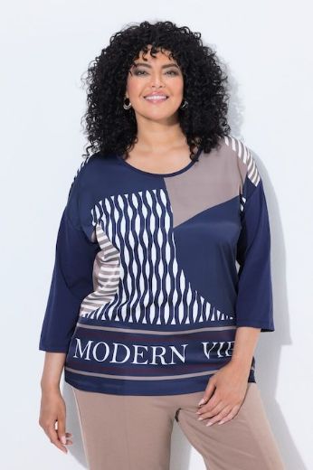 Plus size veliki brojevi Majica 3/4 rukava širokog kroja okruglog izreza s printom za punije