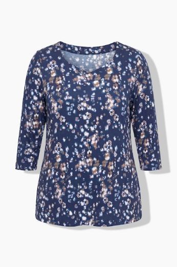 Plus size veliki brojevi Majica 3/4 rukava srcolikog izreza s uzorkom za punije