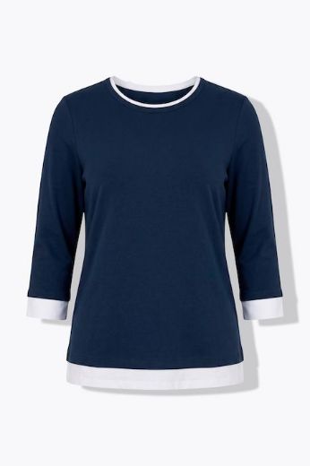 Plus size veliki brojevi Majica 3/4 rukava okruglog izreza s ukrasnim rubovima za punije