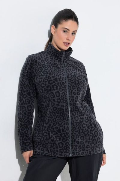 Veliki brojevi Jakna dugih rukava od flisa s povišenim ovratnikom i leopard uzorkom moda za punije