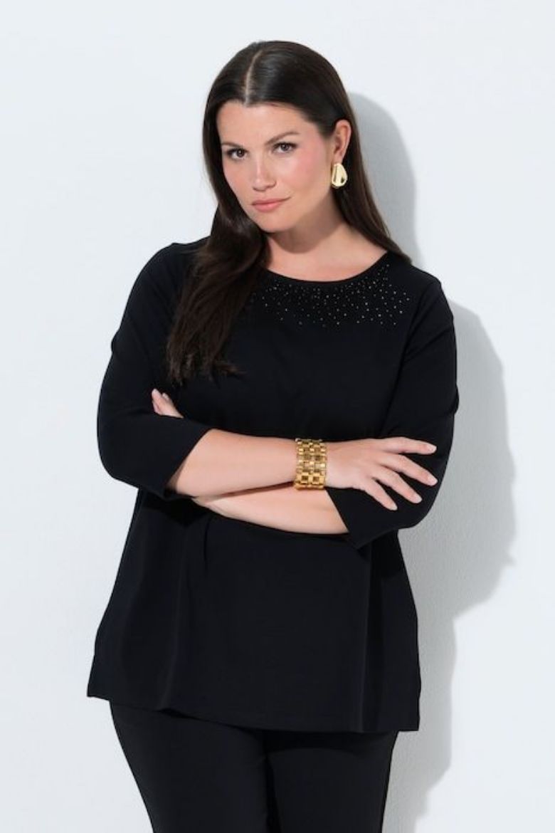 Plus size veliki brojevi Majica 3/4 rukava lađa izreza s ukrasnim kamenčićima za punije