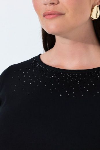 Plus size veliki brojevi Majica 3/4 rukava lađa izreza s ukrasnim kamenčićima za punije