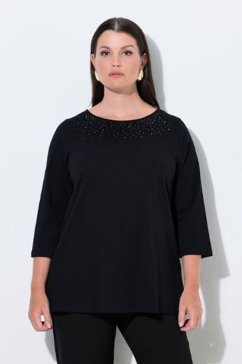 Plus size veliki brojevi Majica 3/4 rukava lađa izreza s ukrasnim kamenčićima za punije