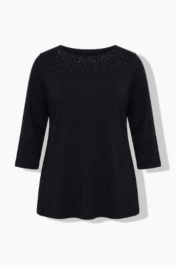 Plus size veliki brojevi Majica 3/4 rukava lađa izreza s ukrasnim kamenčićima za punije
