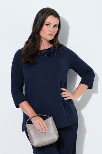 Plus size veliki brojevi Majica 3/4 rukava lađa izreza s ukrasnim kamenčićima za punije