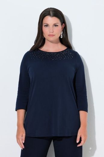 Plus size veliki brojevi Majica 3/4 rukava lađa izreza s ukrasnim kamenčićima za punije