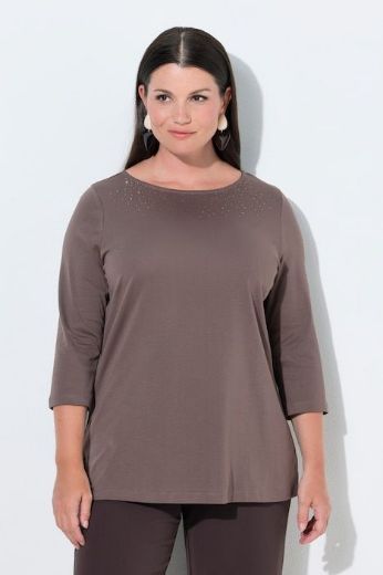 Plus size veliki brojevi Majica 3/4 rukava lađa izreza s ukrasnim kamenčićima za punije