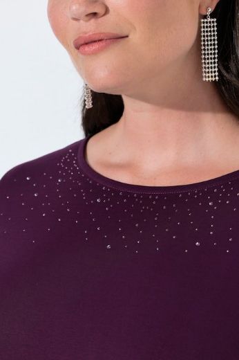 Plus size veliki brojevi Majica 3/4 rukava lađa izreza s ukrasnim kamenčićima za punije