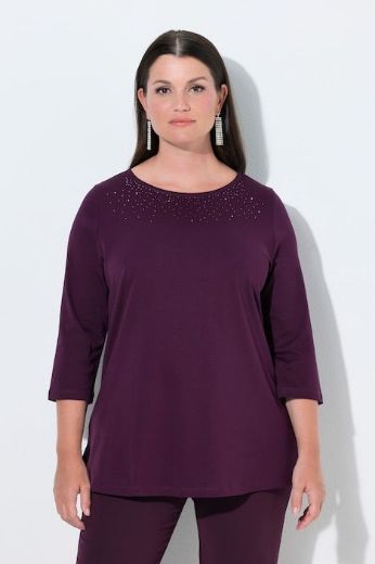 Plus size veliki brojevi Majica 3/4 rukava lađa izreza s ukrasnim kamenčićima za punije